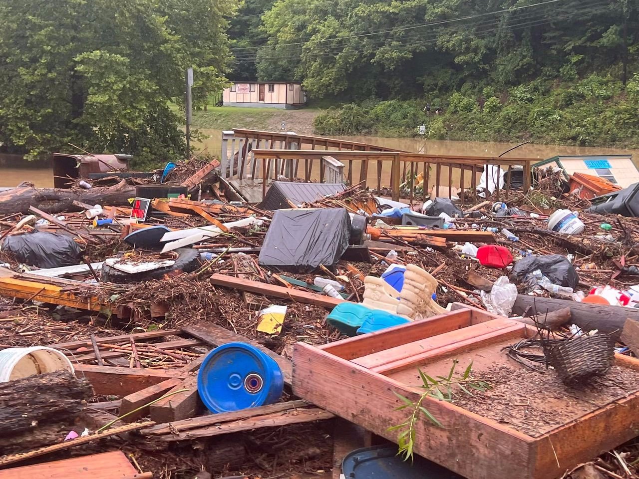 debris from flooding in eastern ky town